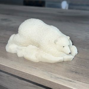 Polar Bear Sculpture on Iceberg Carved Vintage Alabaster Statue Decor
